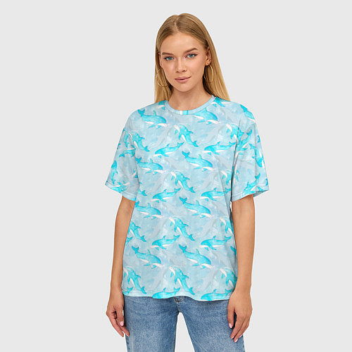 Женская футболка оверсайз Дельфины в океане / 3D-принт – фото 3