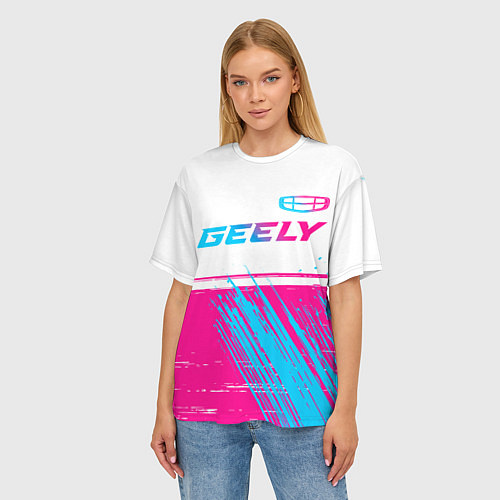 Женская футболка оверсайз Geely Auto Neon Gradient / 3D-принт – фото 3