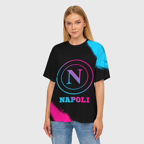 Женская футболка оверсайз Napoli FC Neon Gradient / 3D-принт – фото 3