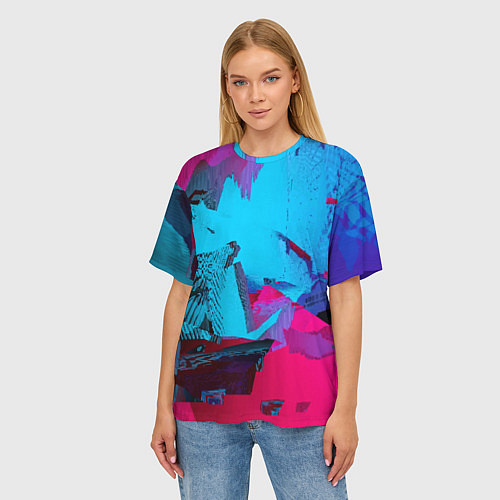 Женская футболка оверсайз Авангардная фрактальная композиция - Глитч / 3D-принт – фото 3