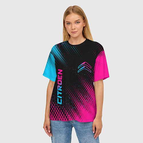 Женская футболка оверсайз Citroen - Neon Gradient / 3D-принт – фото 3