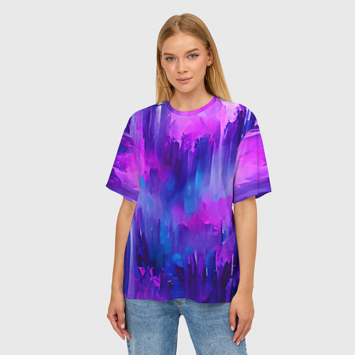Женская футболка оверсайз Purple splashes / 3D-принт – фото 3
