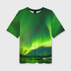 Женская футболка оверсайз Абстрактное полярное сияние - Зелёный