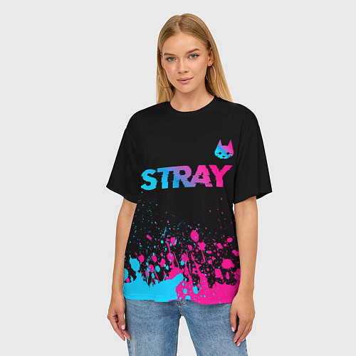 Женская футболка оверсайз Stray - neon gradient logo / 3D-принт – фото 3