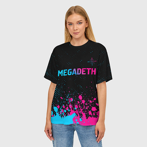 Женская футболка оверсайз Megadeth - neon gradient / 3D-принт – фото 3