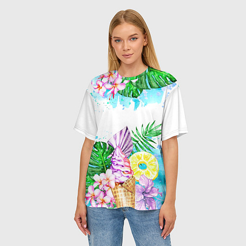 Женская футболка оверсайз Тропический рай и мороженое / 3D-принт – фото 3
