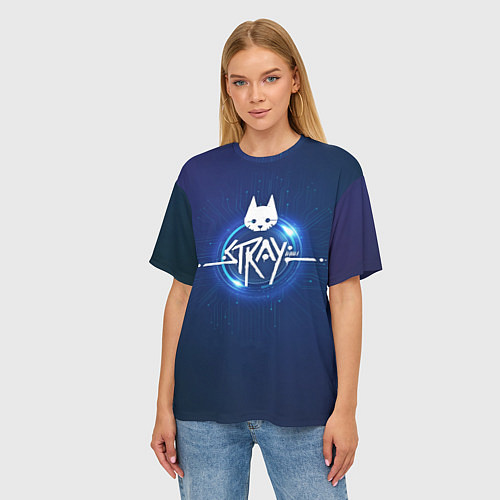 Женская футболка оверсайз Stray - кибер кот / 3D-принт – фото 3