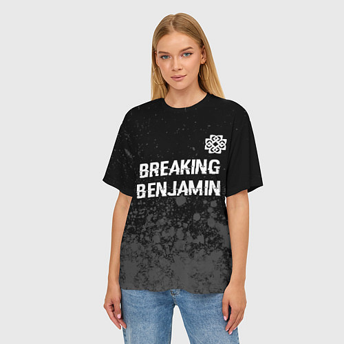 Женская футболка оверсайз Breaking Benjamin glitch на темном фоне: символ св / 3D-принт – фото 3