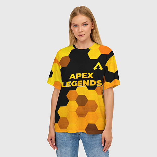 Женская футболка оверсайз Apex Legends - gold gradient: символ сверху / 3D-принт – фото 3