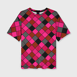Футболка оверсайз женская Розово-красный геометрический узор, цвет: 3D-принт