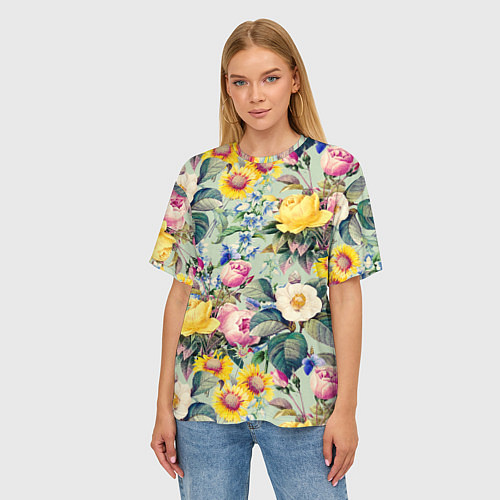 Женская футболка оверсайз Солнечные Цветы / 3D-принт – фото 3