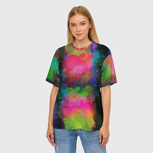 Женская футболка оверсайз Разноцветные брызги кляксы / 3D-принт – фото 3
