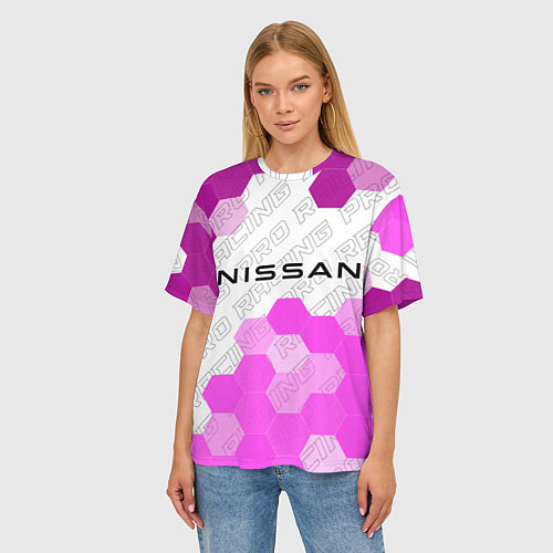 Женская футболка оверсайз Nissan pro racing: символ сверху / 3D-принт – фото 3