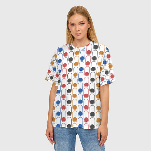 Женская футболка оверсайз Узор из разноцветных суперэллипсов прямоугольников / 3D-принт – фото 3