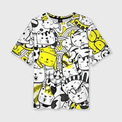 Женская футболка оверсайз Милые Чёрные и Жёлтые Коты