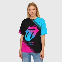 Футболка оверсайз женская Rolling Stones - neon gradient, цвет: 3D-принт — фото 2