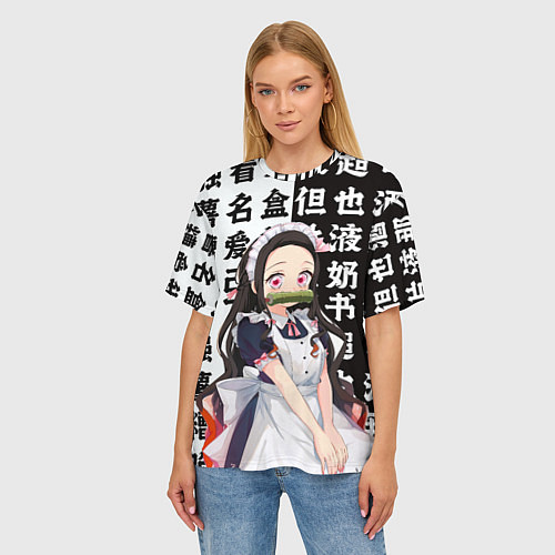 Женская футболка оверсайз Незуко горничная - Клинок рассекающий демонов / 3D-принт – фото 3