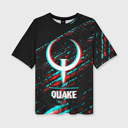 Футболка оверсайз женская Quake в стиле glitch и баги графики на темном фоне, цвет: 3D-принт