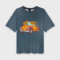 Женская футболка оверсайз Веселые лягухи на авто