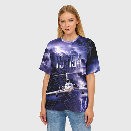 Женская футболка оверсайз Ту-154 Ночные полет / 3D-принт – фото 3