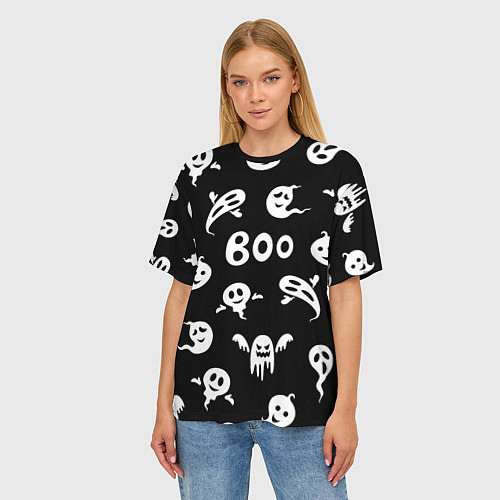 Женская футболка оверсайз Приведение Boo Хэллоуин / 3D-принт – фото 3