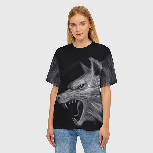 Женская футболка оверсайз Агрессивный волк / 3D-принт – фото 3