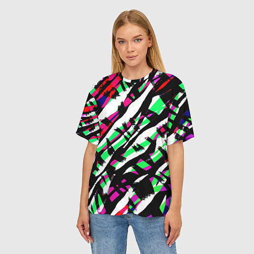 Женская футболка оверсайз Разноцветная Зебра / 3D-принт – фото 3