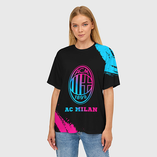 Женская футболка оверсайз AC Milan - neon gradient / 3D-принт – фото 3