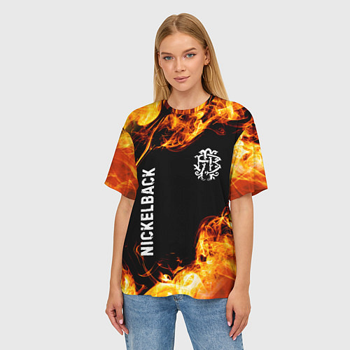 Женская футболка оверсайз Nickelback и пылающий огонь / 3D-принт – фото 3