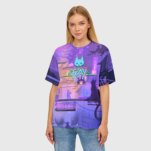 Женская футболка оверсайз Stray - neon night / 3D-принт – фото 3