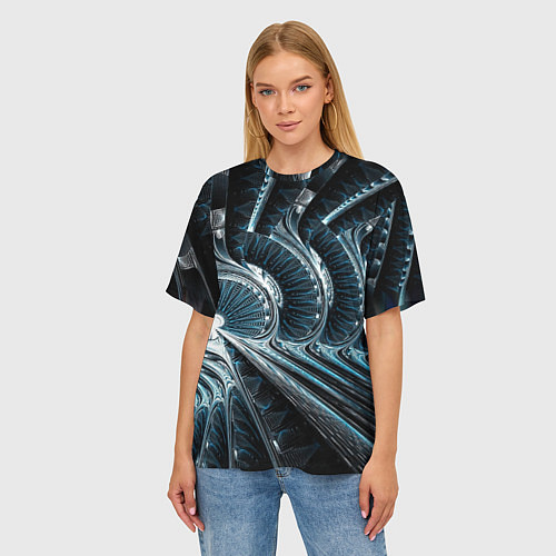 Женская футболка оверсайз Кибернетический абстрактный тоннель / 3D-принт – фото 3