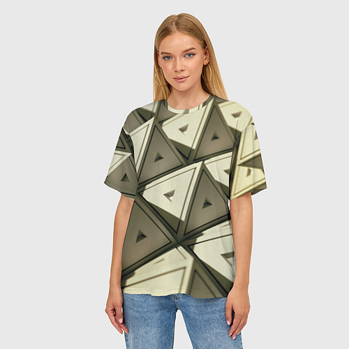 Женская футболка оверсайз 3D иллюзия-пирамиды / 3D-принт – фото 3