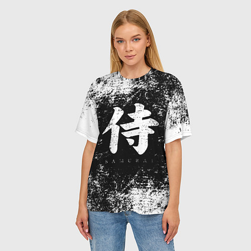 Женская футболка оверсайз Иероглиф samurai / 3D-принт – фото 3