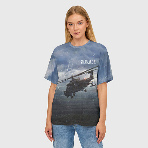 Женская футболка оверсайз STALKER Вертолёт Над Зоной / 3D-принт – фото 3