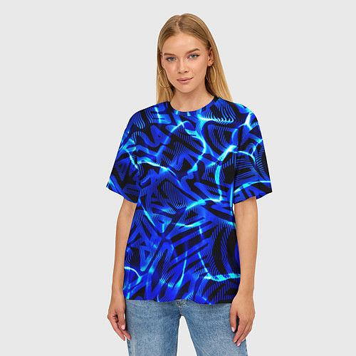 Женская футболка оверсайз Удар неоновой молнии / 3D-принт – фото 3