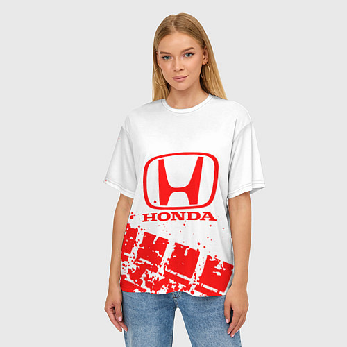 Женская футболка оверсайз Honda - красный след шины / 3D-принт – фото 3