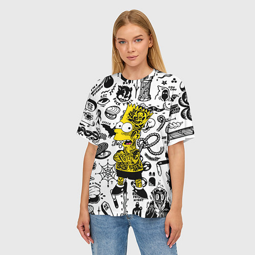 Женская футболка оверсайз Барт Симпсон весь в татухах - Hype / 3D-принт – фото 3