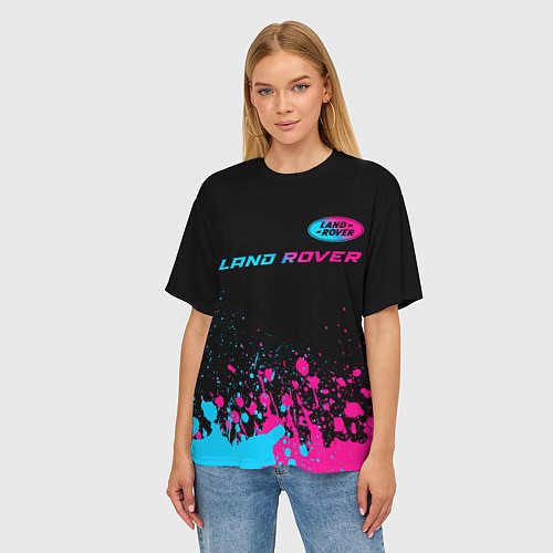 Женская футболка оверсайз Land Rover - neon gradient: символ сверху / 3D-принт – фото 3