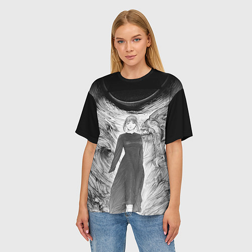 Женская футболка оверсайз Макима гравюра - Человек-бензопила / 3D-принт – фото 3