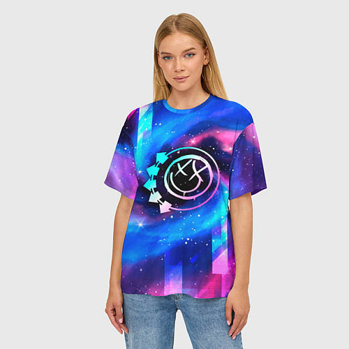 Женская футболка оверсайз Blink 182 неоновый космос / 3D-принт – фото 3