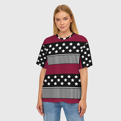 Женская футболка оверсайз Burgundy black striped pattern / 3D-принт – фото 3