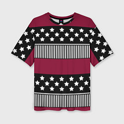 Женская футболка оверсайз Burgundy black striped pattern