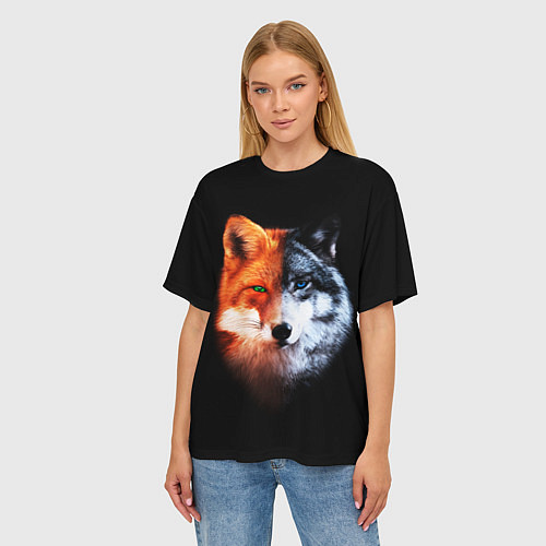Женская футболка оверсайз Волк и Лисица / 3D-принт – фото 3
