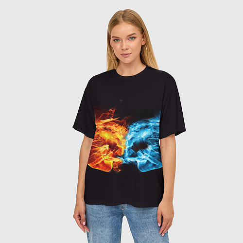 Женская футболка оверсайз Вода и огонь - два кулака Brofist / 3D-принт – фото 3