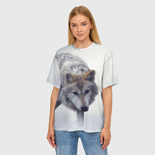Женская футболка оверсайз Волк зимой / 3D-принт – фото 3