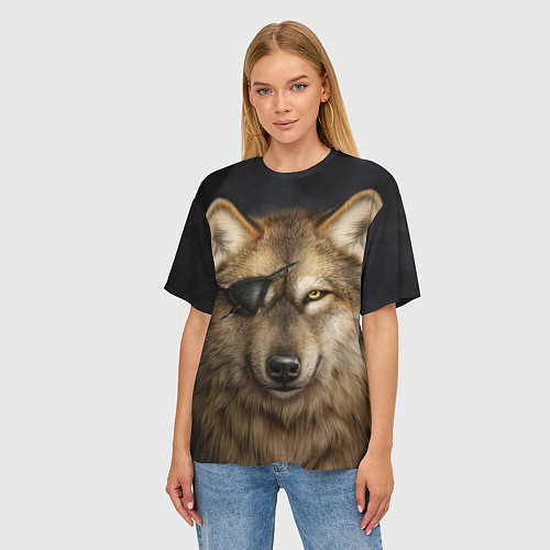 Женская футболка оверсайз Одноглазый волк - пират / 3D-принт – фото 3