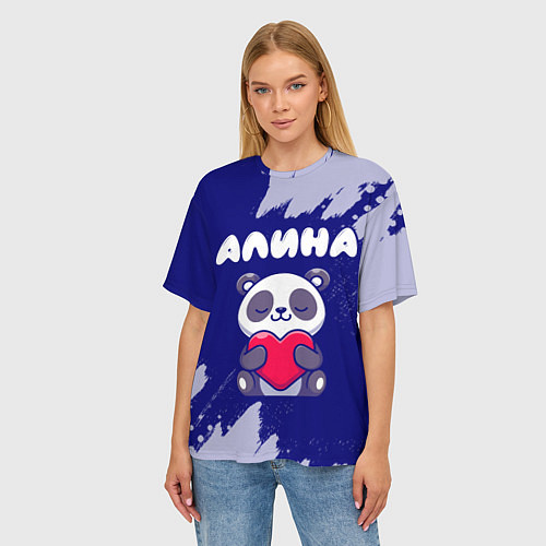 Женская футболка оверсайз Алина панда с сердечком / 3D-принт – фото 3