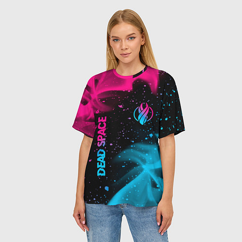 Женская футболка оверсайз Dead Space - neon gradient: символ и надпись верти / 3D-принт – фото 3