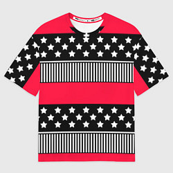 Женская футболка оверсайз Red and black pattern with stripes and stars