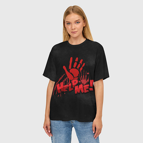Женская футболка оверсайз Кровавая надпись / 3D-принт – фото 3